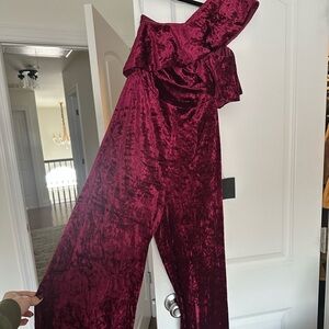 Burgundy Velvet Jumpsuit